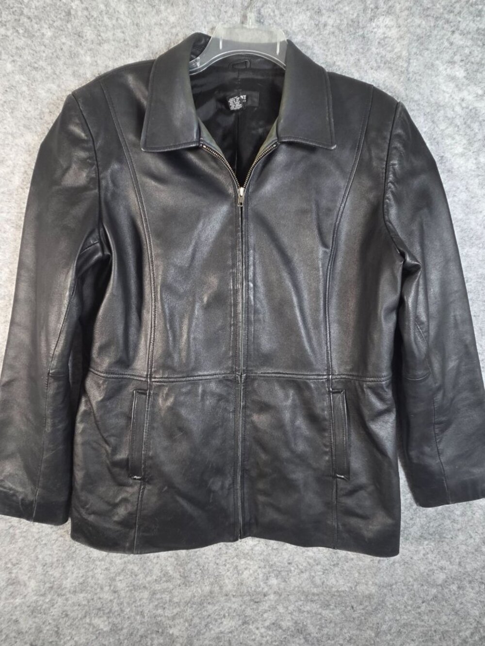 Alfani Black Leather Jacket XL Women’s Moto Y2K Minimalist Zip Front Coat